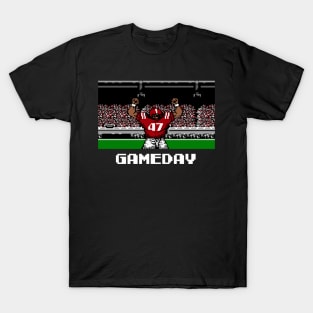 Crimson and Cream Football Gameday Retro 8 Bit Linebacker T-Shirt